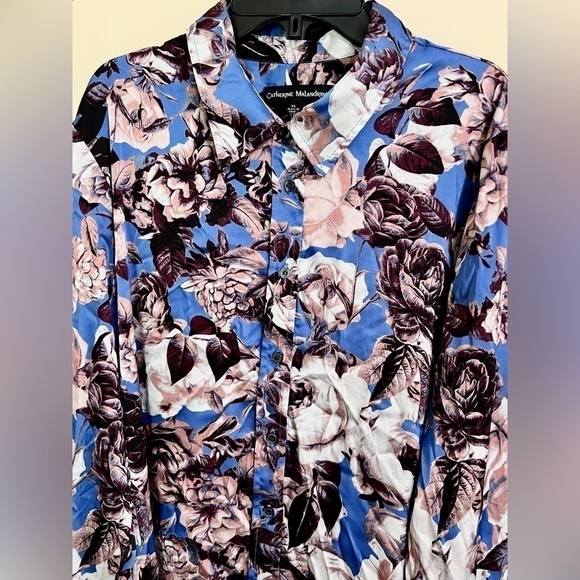 CATHERINE MALANDRINO Women’s Long Sleeve Button Down Floral Blouse Feminine XL - Picture 2 of 13